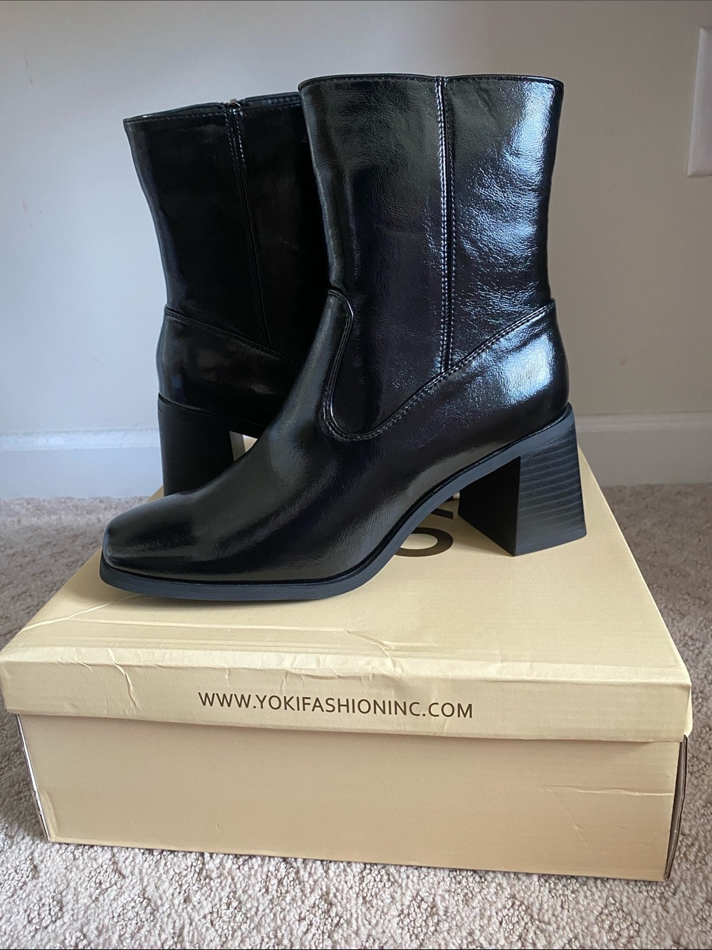 Patent Leather Block Heel Boots
